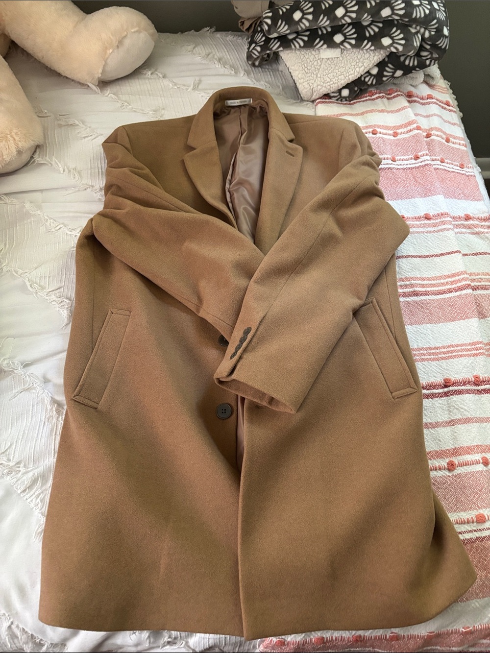 Calvin Klein Camel Brown Wool Trench Coat